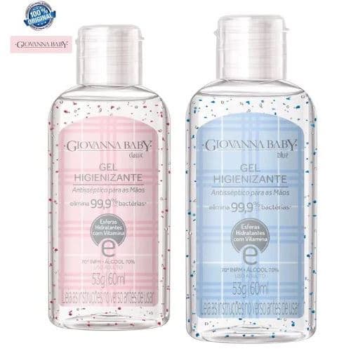 Álcool Em Gel Antisséptico Giovanna Baby Classic e Blue 60ml Portátil Higiene