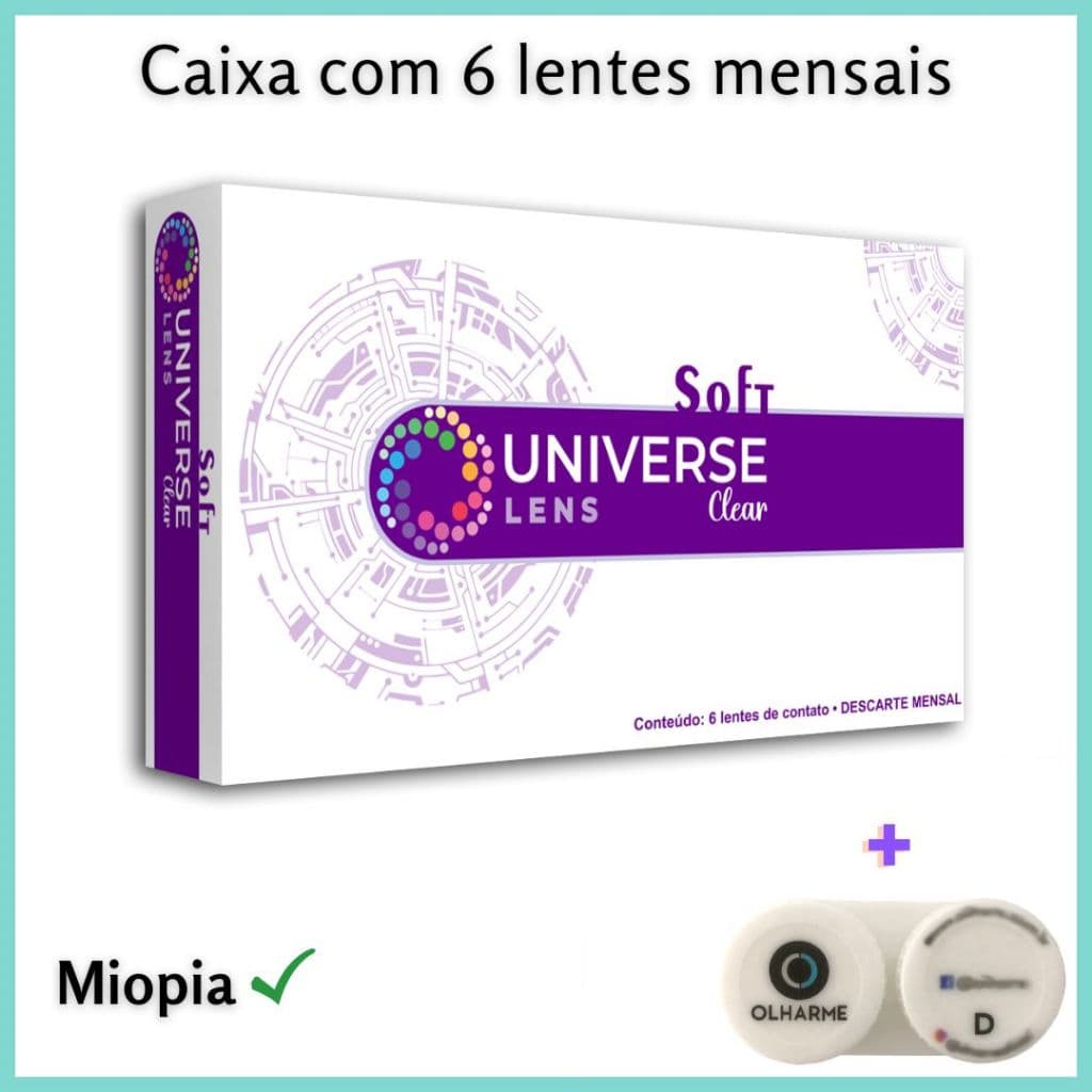 Lente de Contato Incolor Mensal Miopia Soft Universe Clear Caixa com 6 Lentes