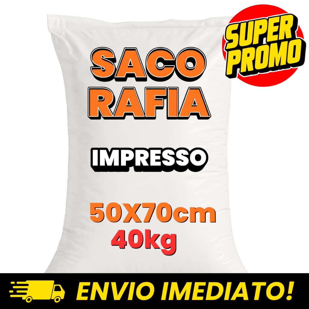 KIT 50 Sacos Ráfia 50x70 Novo Com Impressão 40kg Grande Entulho Obra Saca Rafia Nylon Mais Barato