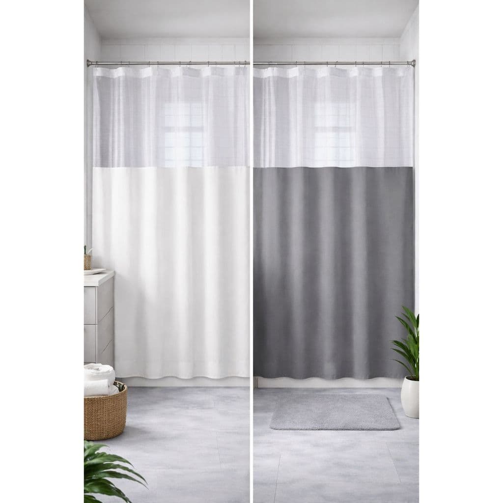 Cortina para Box Banheiro com Visor Transparente Vinil Qualidade Superior Plast Leo Cortina De Box  Cortina de Chuveiro