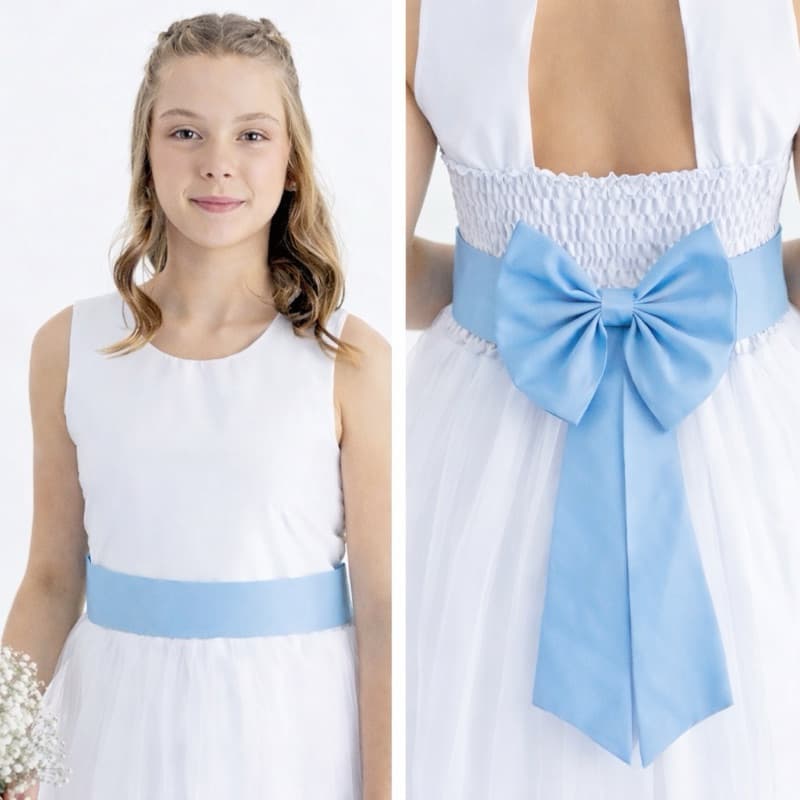 Faixa E Laço Infantil Azul Serenity Bebe  Dama de Honra Acessório Cinto luxo Cobalto Claro REF4196