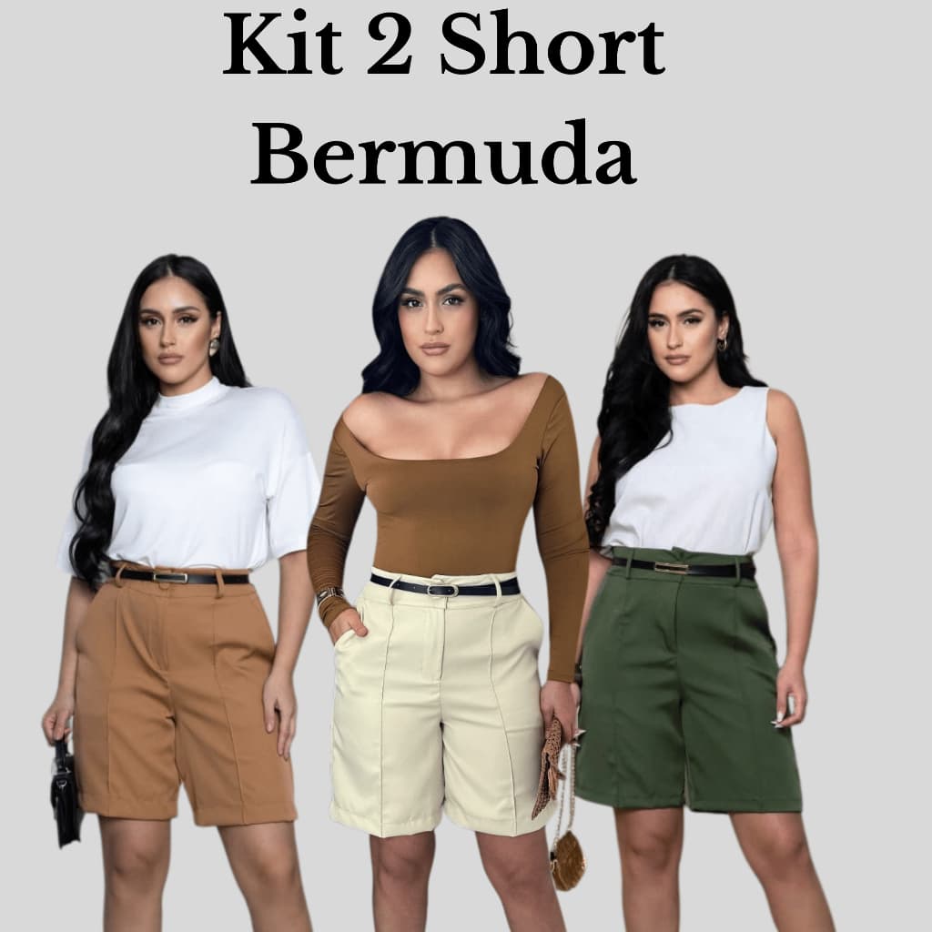 Kit 2 Short Bermudas Feminina Alfaiataria Social FORMA GRANDE
