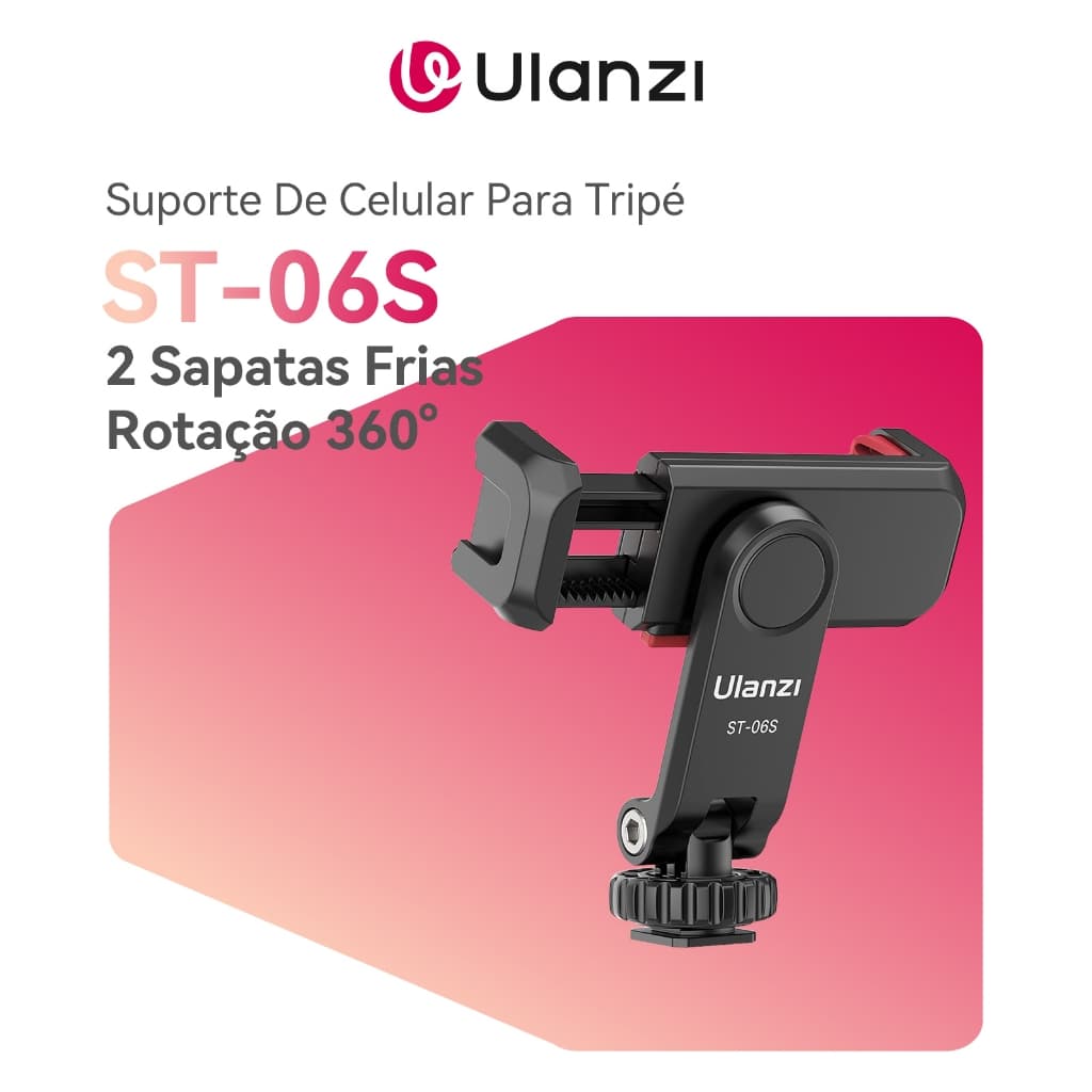 ULANZI ST-06S Suporte De Celular Para Tripé Com 2 Sapatas Frias Rotação 360° Profissional