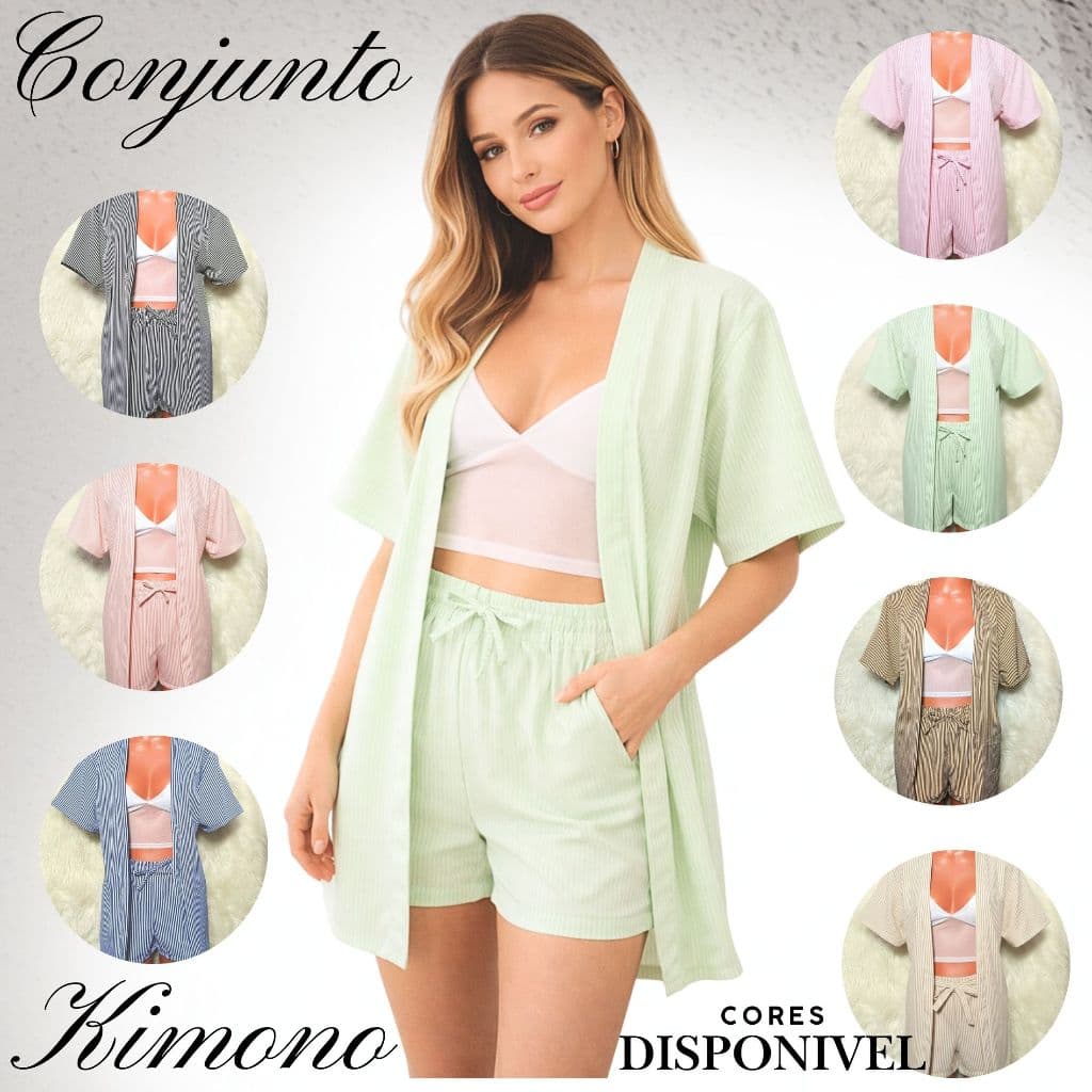 Conjunto Kimono Listrado | Tecido Crepinho com elastano