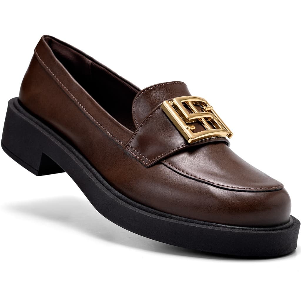 Mocassim Feminino Lumiss Bico Redondo Confortável Enfeite Metalizado Dourado