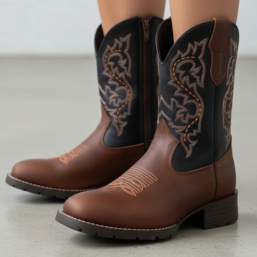 Bota Infantil Texana Country Meninas Marrom em Couro Legítimo Kapell