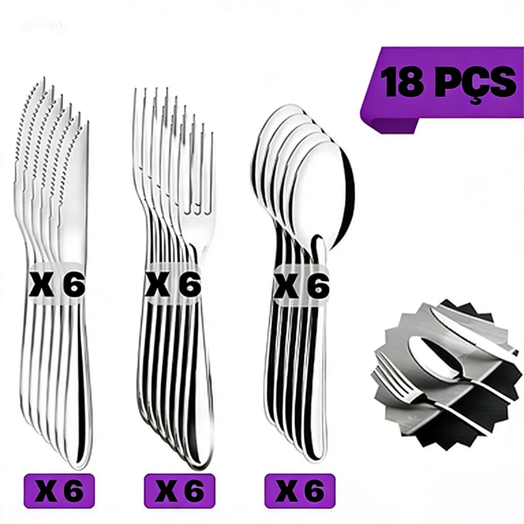 18/24/36 Talheres Individuais Faca Garfo Colher Sobremesa Inox Para Cozinha Dourado
