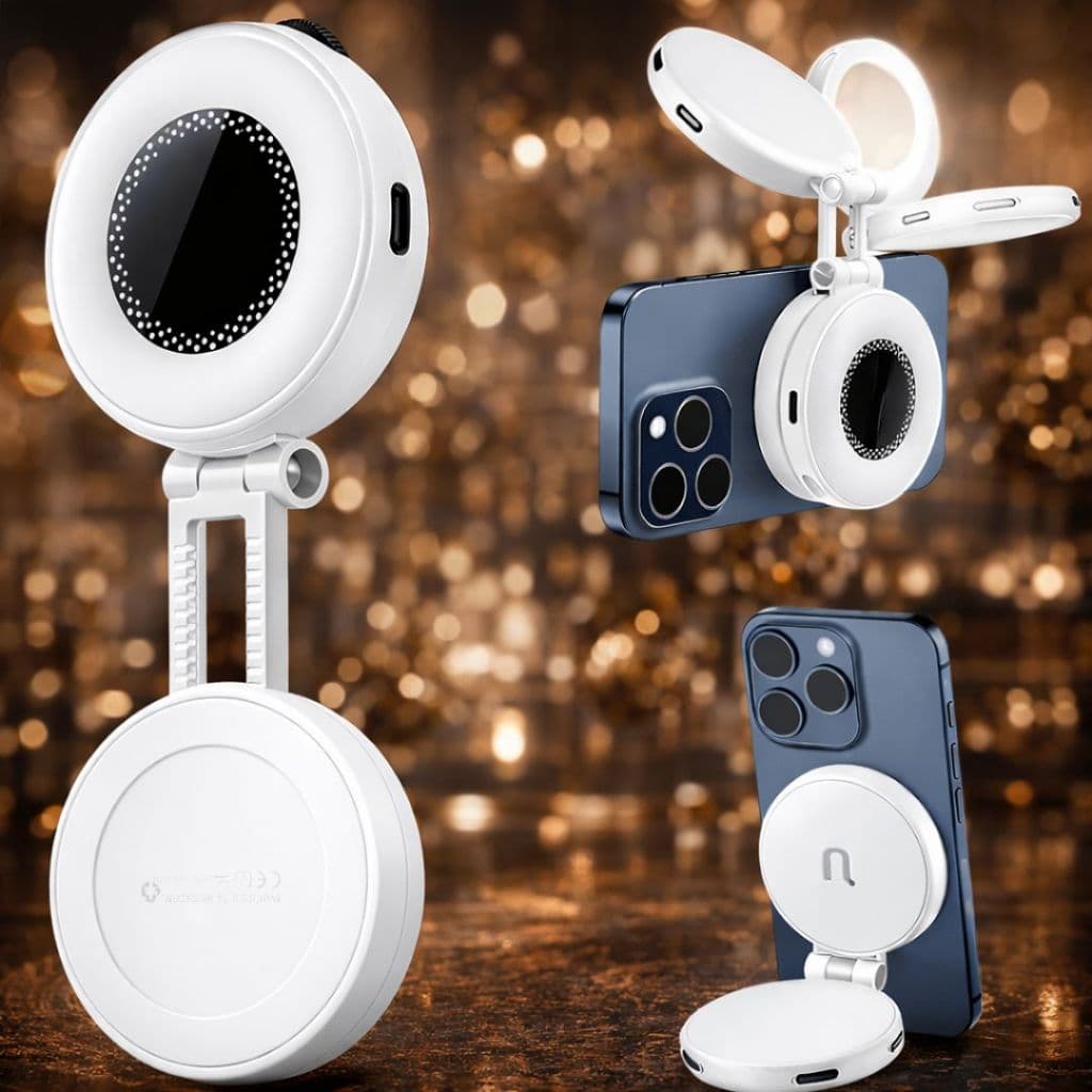 Luz LED Magnética MagSafe para Celular – Iluminação Profissional com Brilho e Temperatura Ajustáveis