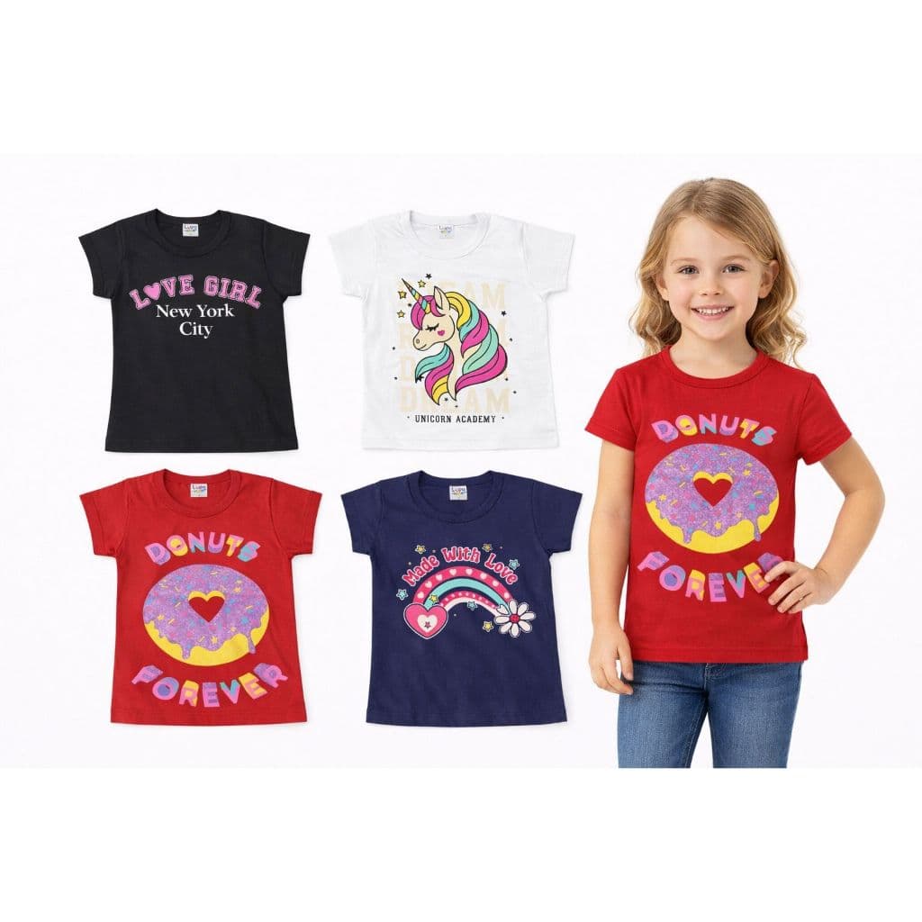 Kit Camiseta Verão Infantil Menina 3 Peças Sortido Veste do 4 ao 10