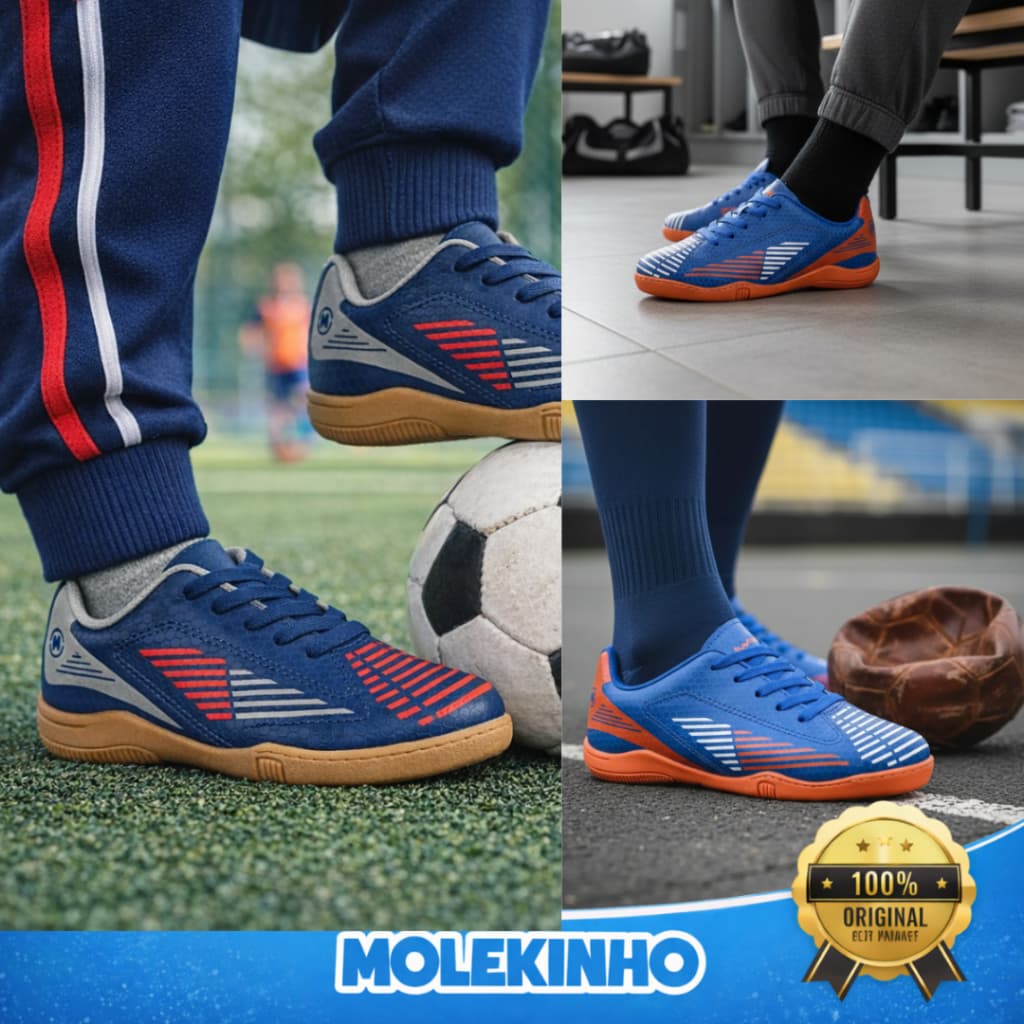 Chuteira Molekinho Infantil Meninos Quadra Indoor Costurada Leve Confortável Original