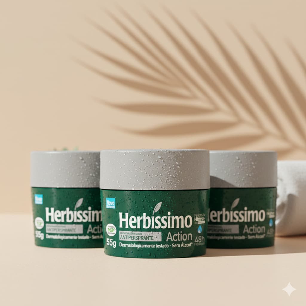 Kit Desodorante Em Creme Antitranspirante Herbíssimo Action 55g (3 unidades)