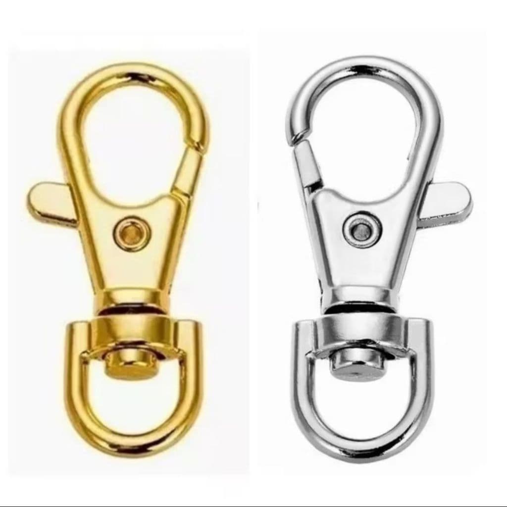 Kit Com 50 Mosquetão Fecho Dourado/Prata 35 mm - Gancho Lagosta