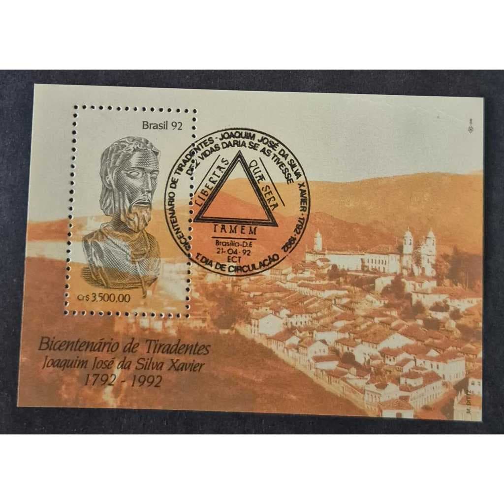 Bloco selo dos correios B-91 - Bicentenario De Tiradentes. Com carimbo de 1º dia de circulação.