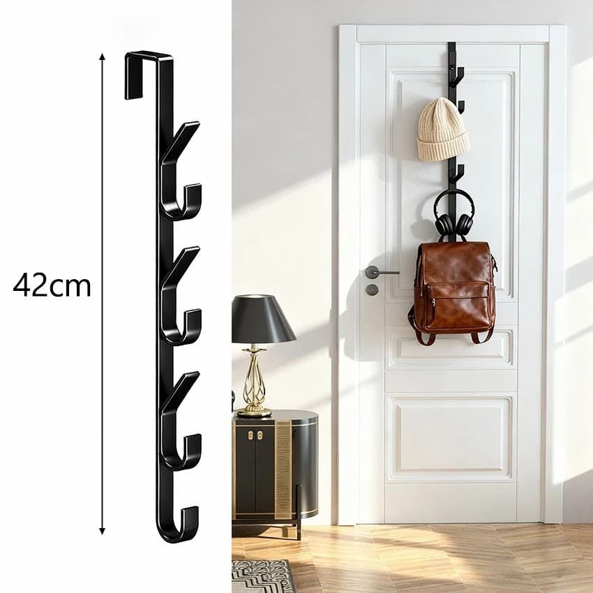 Ganchos para Trás da Porta de Metal Carbono Reforçado 3/5/7 Ganchos | Proteção Antirriscos para Roupas e Chapéus