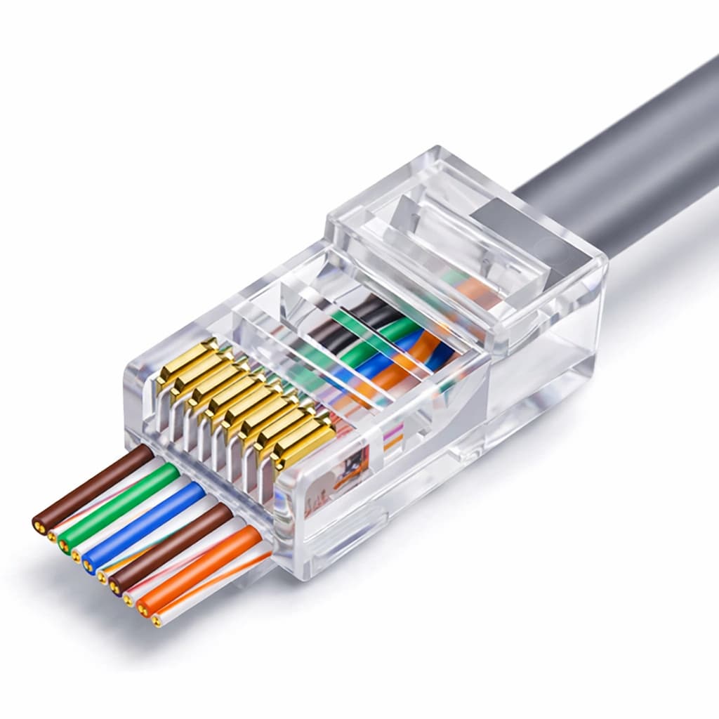 100X Conector RJ45 Vazado / Passagem EZ Crimp Cat.5E 8 Pinos