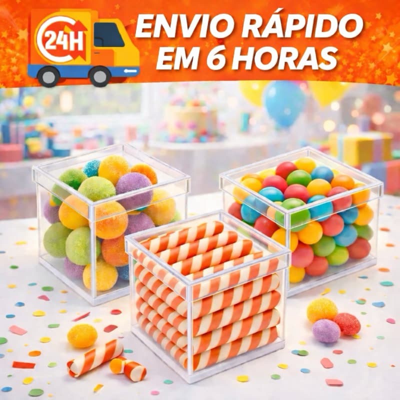 KIT 10/20/30/40/50 e 100 Caixinhas Acrílicas 5x5 cm para Aniversário Lembrancinha