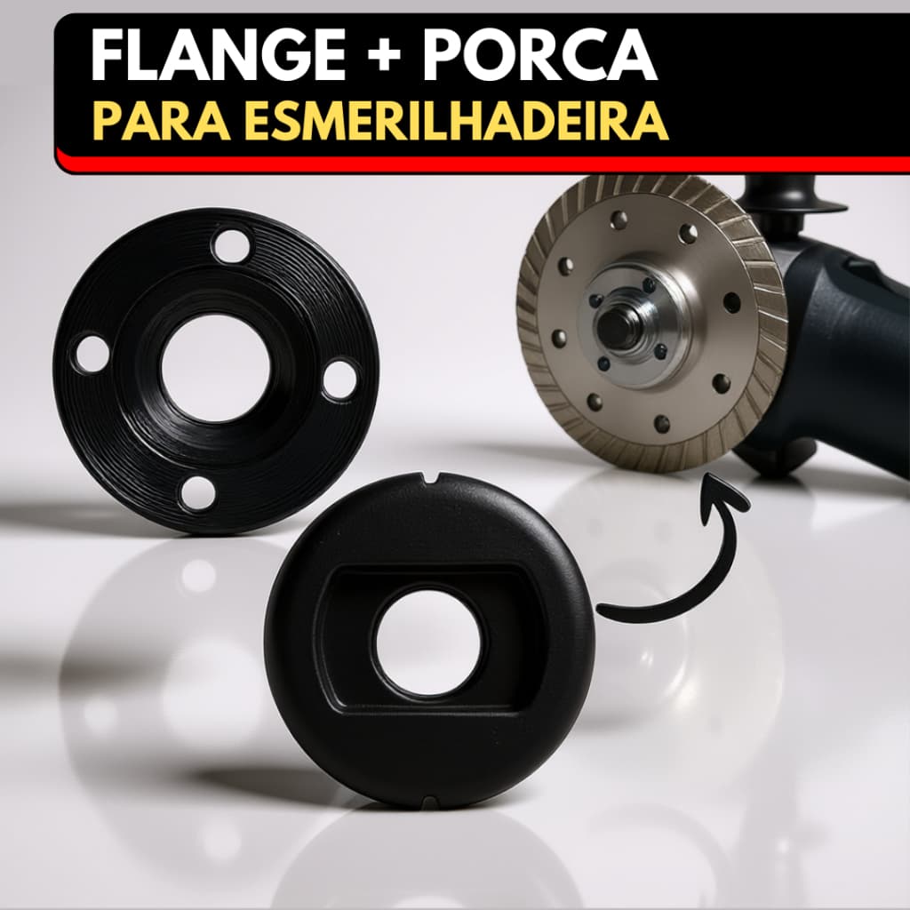 Flange e Porca Adaptador Para Esmerilhadeira Politrizes Furo 20mm P/ Discos Corte Peças Rosca M14 Jogo com 2pc