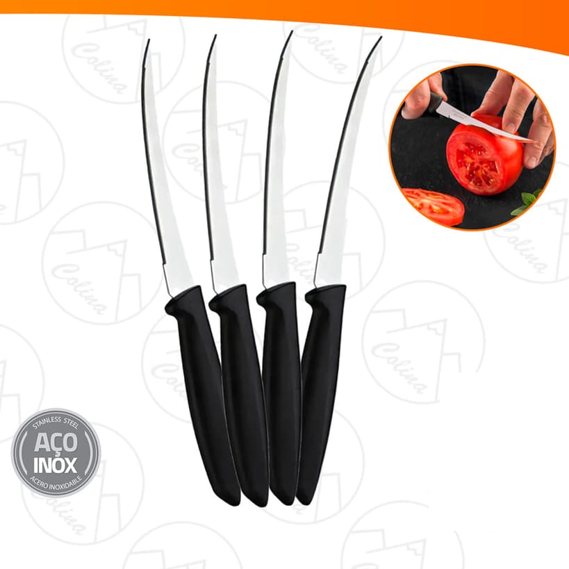 Kit 1 a 4 Facas Para Tomate Aço Inox Legumes Chef Profissional 5''