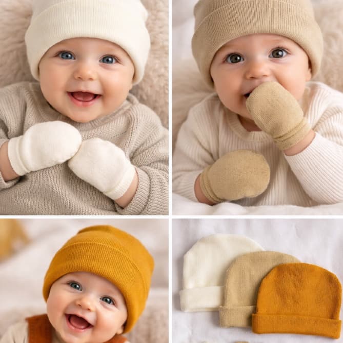 Touca de bebê RN, kit com 3 toucas e 3 pares de luvas, maternidade enxoval baby, Algodão Premium