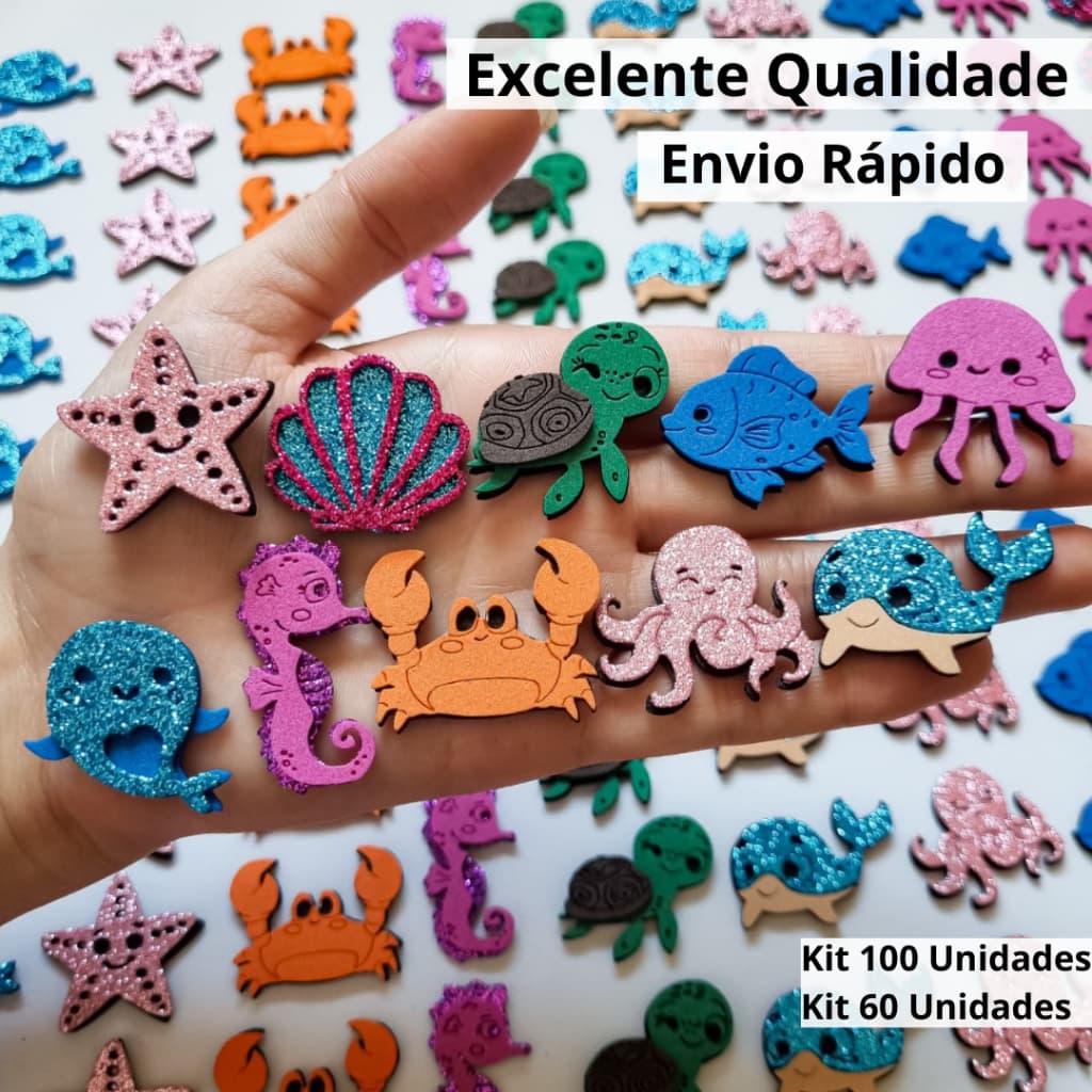 100 Apliques EVA Fundo do Mar Oceano | Para Laços Pet e Artesanato | Corte a Laser | Envio Rápido