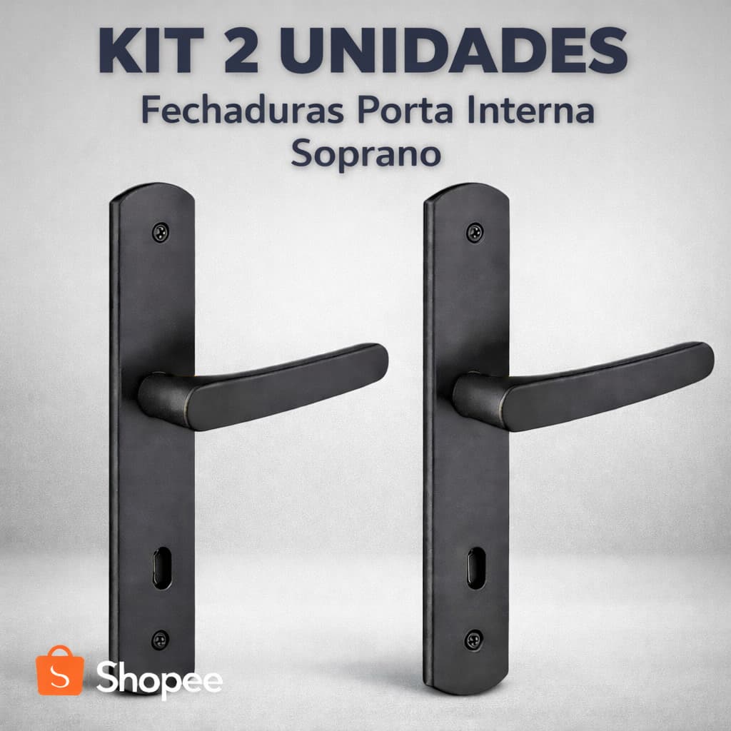 Kit 2 Fechaduras Ipanema Completa Porta Interna Quarto Preta Maquina 40 Anti Ferrugem Soprano