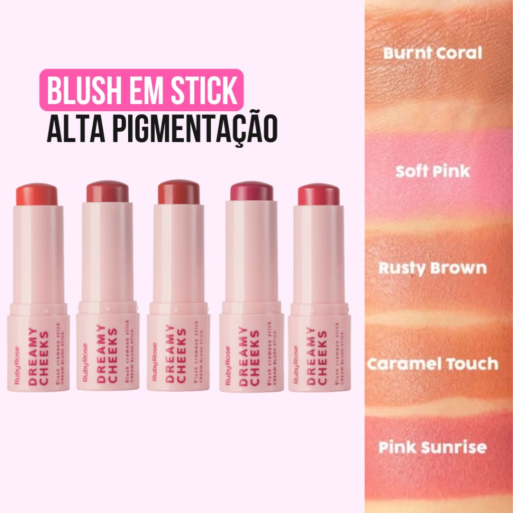 Blush Stick Ruby Rose Dreamy Cheeks Cremoso em Bastão 6,57g – Linha Rosa | HBM01