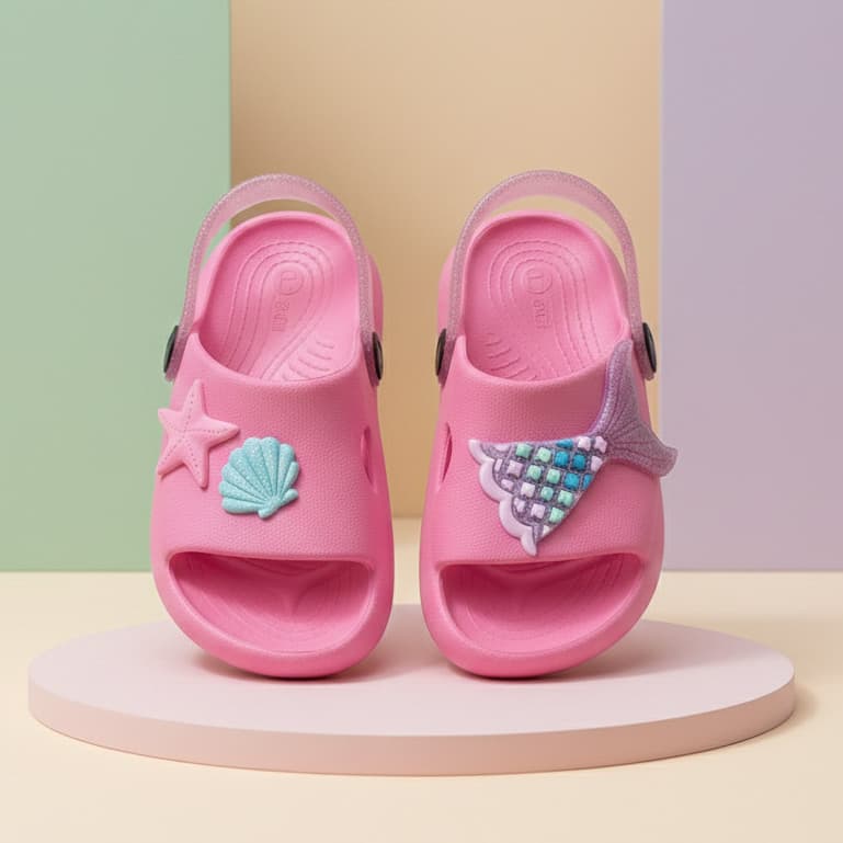 Chinelo Menina Nuvem Slide Confortável Infantil Bebe Cauda Sereia Fundo do Mar