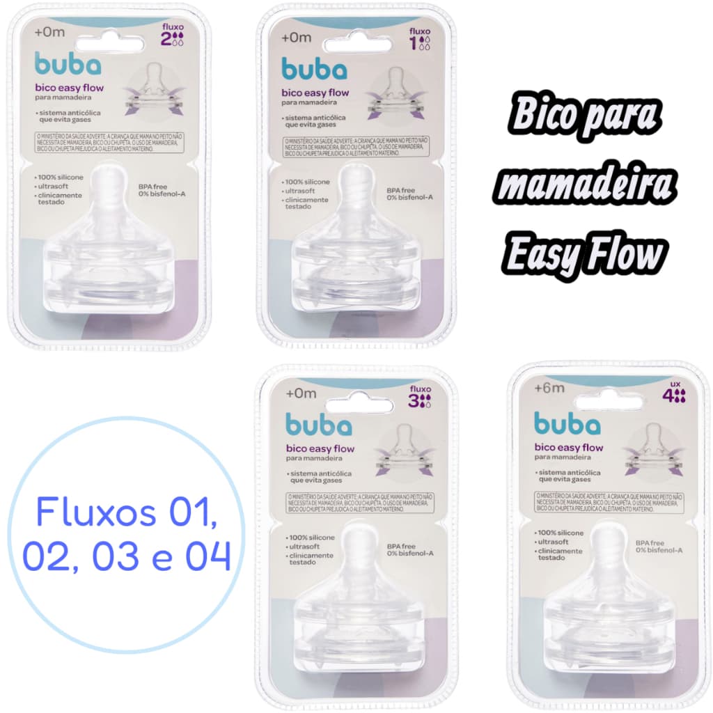 Bico de Mamadeira Buba Easy Flow – 2 unidades - Toque Suave e Fluxo Perfeito para dia a dia - Buba