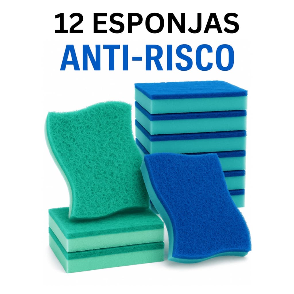 12 Esponjas Anti Risco Anti Aderente  Lavar Louças Bucha DE LAVAR LOUÇAS 6 AZUL E 6 VERDE CLARO