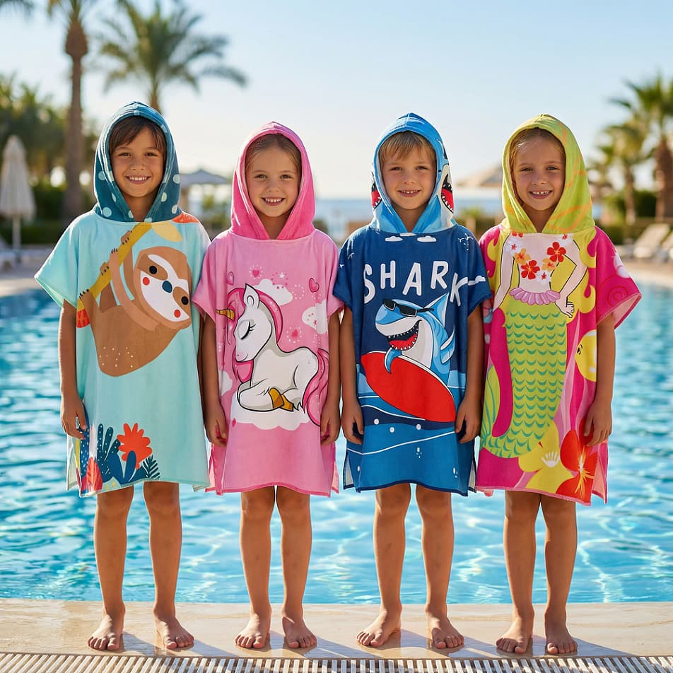 Roupão Infantil Atoalhado com Capuz Poncho Meninos e Meninas