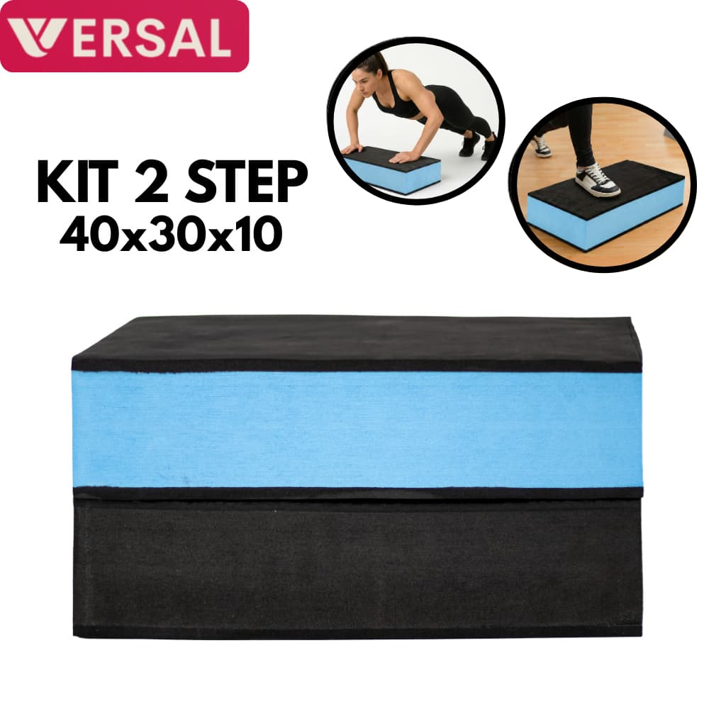 Kit 2 Step Academia 40x30x10 Base Lisa Duplo Plataforma Fitness Agachamento HIIT Reabilitação Glúteo Perna EVA Stepe
