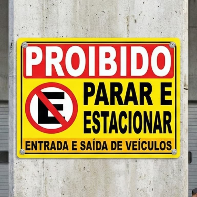 Placa Proibido Parar e Estacionar Entrada e Saída de Veículos - 40x30cm - PS 1mm Sinalização Rígida