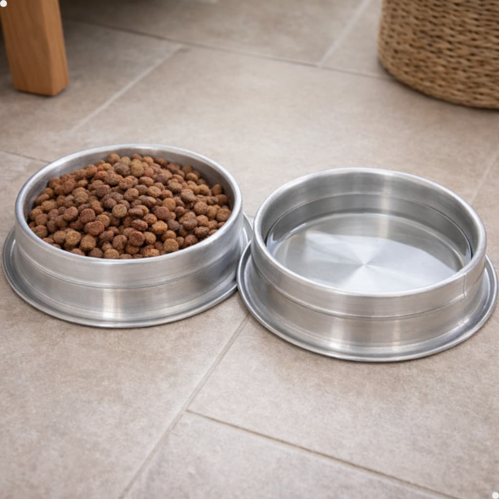 Kit 2 Comedouro Bebedouro Vasilha Pote Alumínio Pesado Polido Cachorro Anti Formiga
