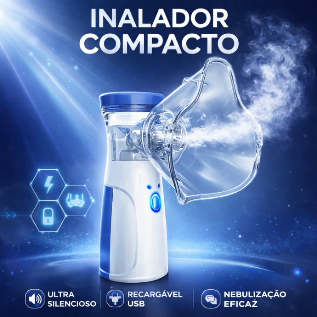 Nebulizador Mesh Portátil de Alta Performance | Silencioso, Compacto e Recarga USB