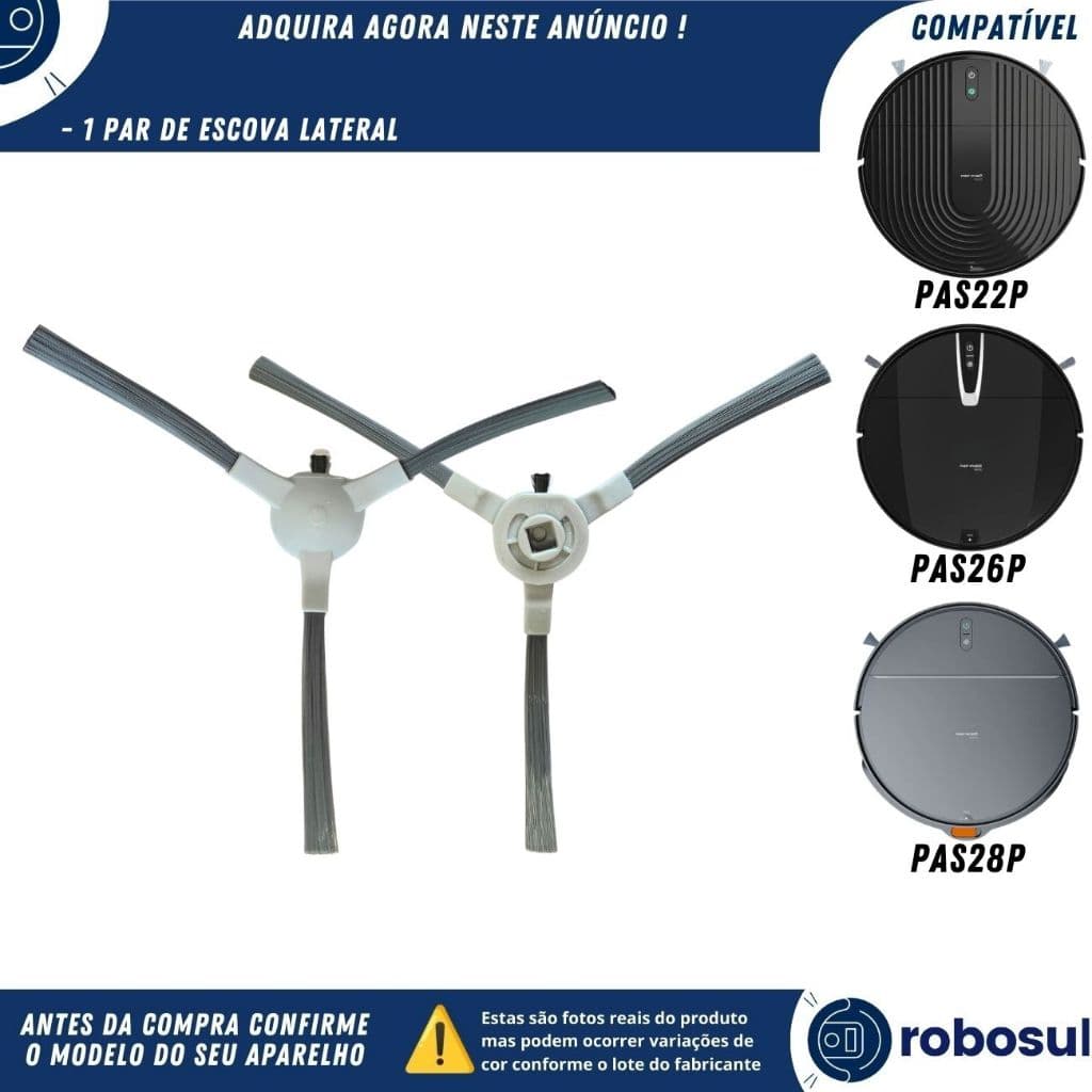 Par de Escova Lateral Para Robô Aspirador COMPATÍVEL-PHILCO PAS22 PAS26P PAS28P