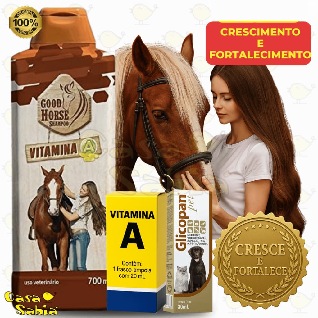 Shampoo Good Horse Crescimento E Fortalecimento, Vitamina A e Suplemento Vitamínico