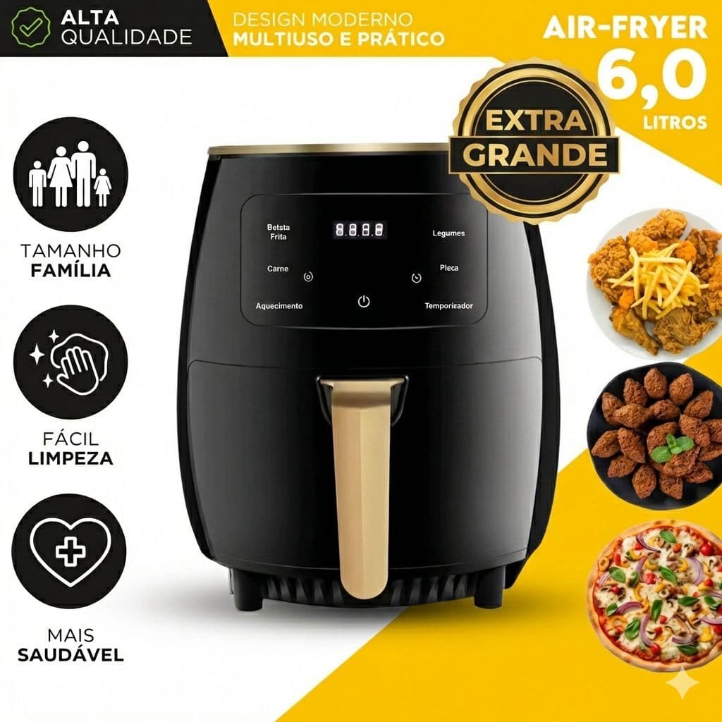 Air Fryer 6 Litros Fritadeira Elétrica Painel Digital Touch Screen