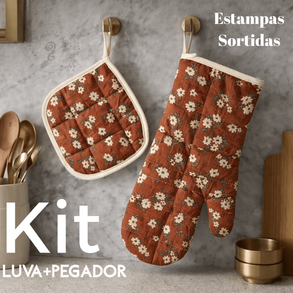 Kit 2 peças luva Cozinha com Pegador Apoio descanso panela cozinha forno churrasco
