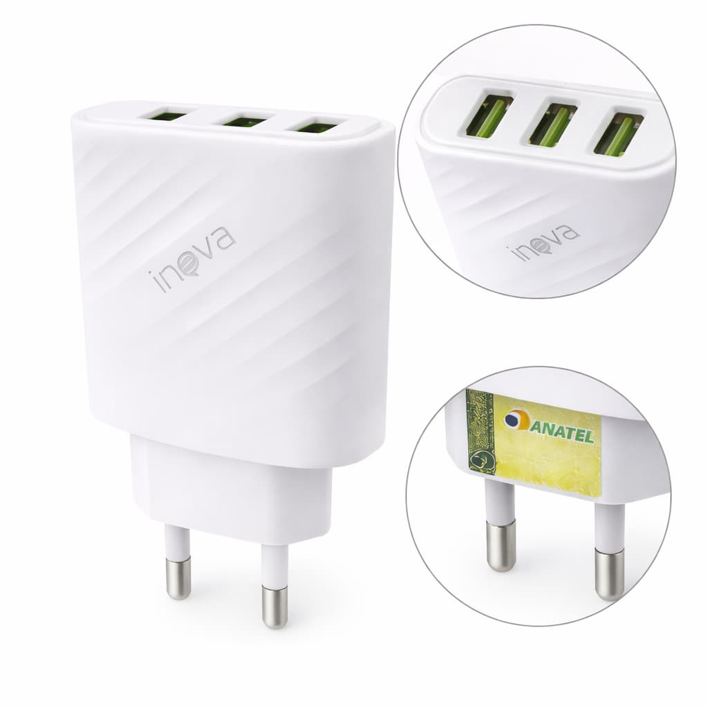 Fonte Carregador USB 5.1A 3 Entradas Carregamento Rápido Inova Prime