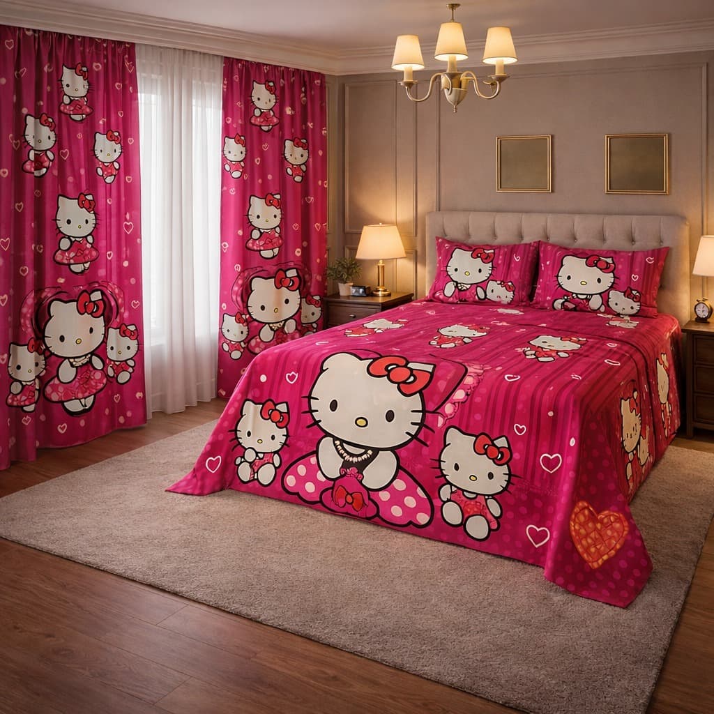 Kit Lençol 4 Peças com Cortina Casal e Queen Toque de Algodão+ 2 Porta Travesseiros  *Oferta