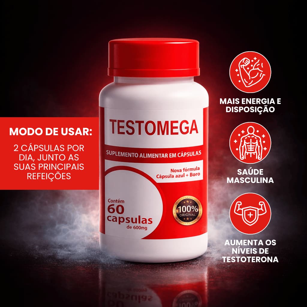 Testomega -  Original - 600 mg - 60 Caps - C/ Ativos Estimulantes Potência Masculina