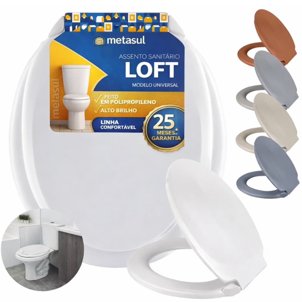 Assento Sanitário Tampa Vaso Oval Universal Basico Branco Plus Slim Universal Metasul