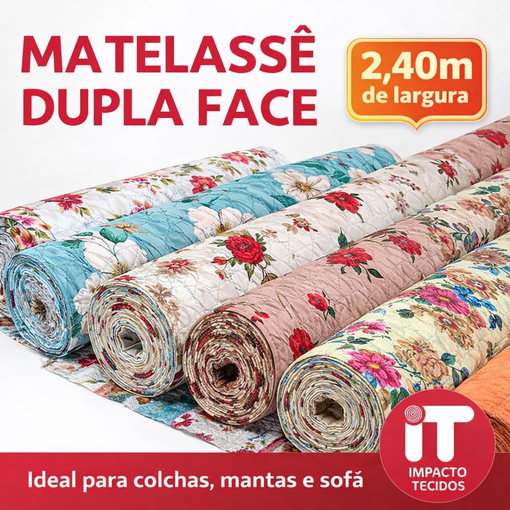 Tecido Matelassê Dupla Face Acolchoado 1m x 2,40m para Colcha - Estofados e Mantas