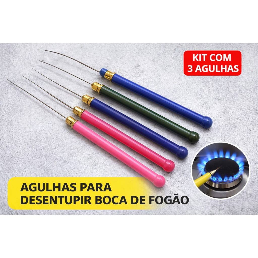KIT 3 UNIDADES DE AGULHA PARA DESENTUPIR BOCA DE FOGÃO GÁS AGULHA