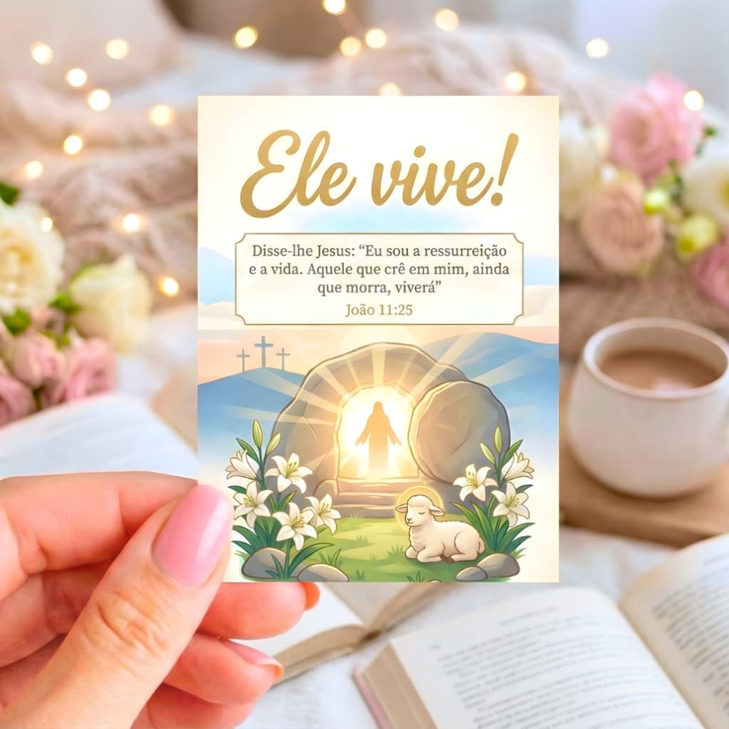Cartões Páscoa Cristã Ele Vive - Versículo João 11:25