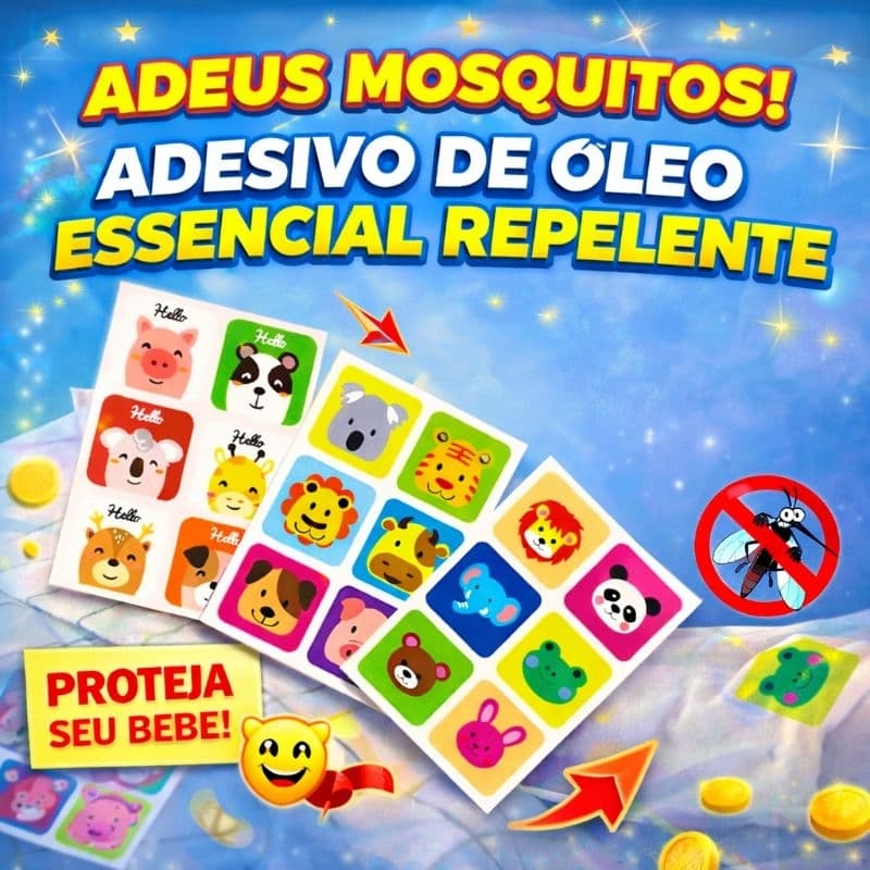 Kit Adesivos Repelente de Insetos e Mosquitos Citronela Infantil e Adulto Desenhos Animados + Kits 36, 72 e 180