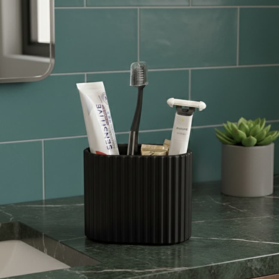 Porta Escova de Dente com Divisória Banheiro Penteadeira Maquiagem Organizador Moderno Oval