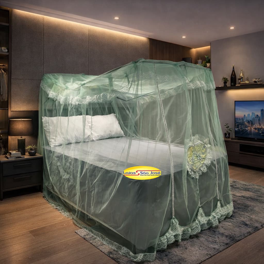 Mosquiteiro de Armação Aconchego Bordado Sem Armação casal solteiro e Queem linha Nobre, com 1,65m x 7,60m