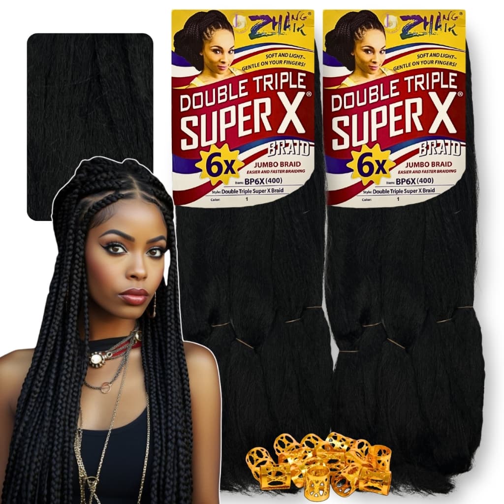 Kit 2 Cabelo Jumbo Jumbão Box braid Super X Zhang Hair + Anéis