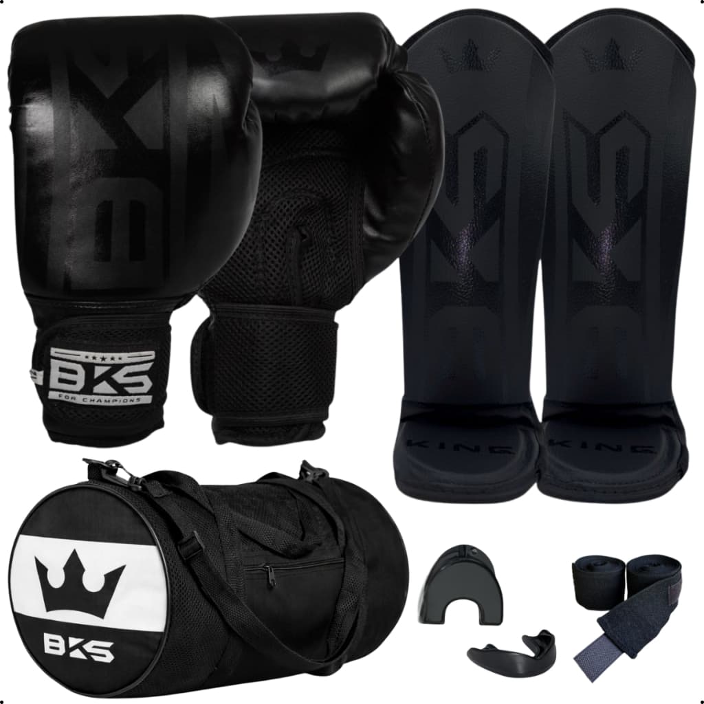 Kit Luva Boxe Muay Thai Kickboxing + Caneleira + Bolsa + Bandagem 3 Metros + Bucal Moldável